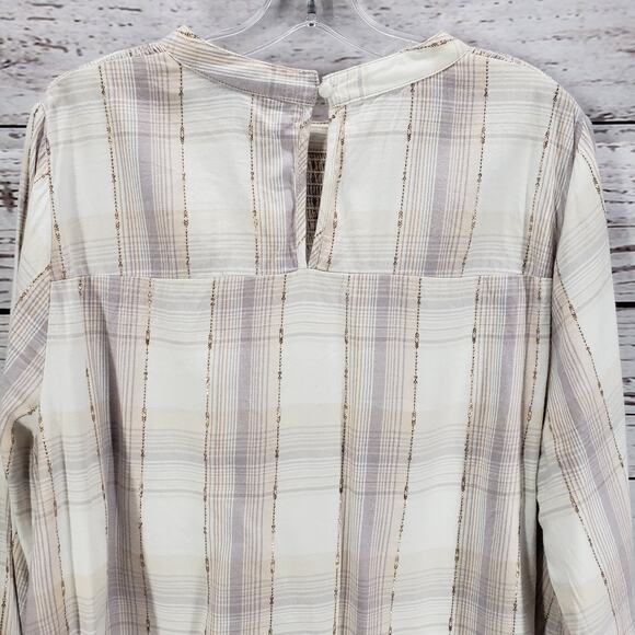 Lane Bryant Light Brown Metallic Stripe Keyhole Top Detail Blouse Size 14 - Picture 10 of 12